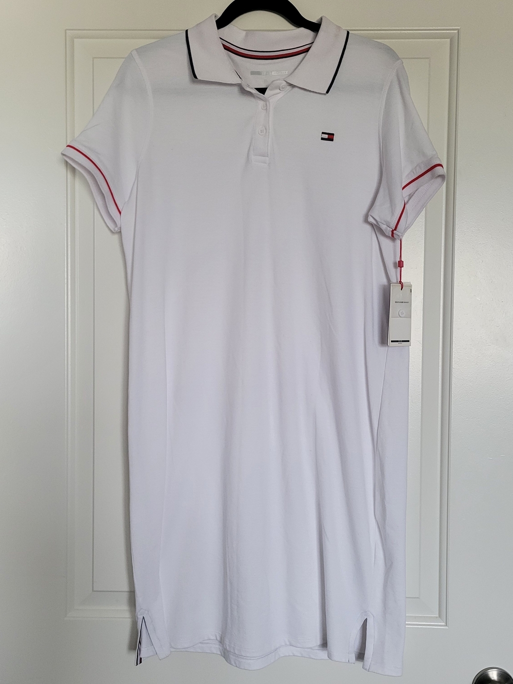 NWT Tommy Hilfiger Sport White Polo Midi Dress- Navy Collar and Red Sleeve Trim